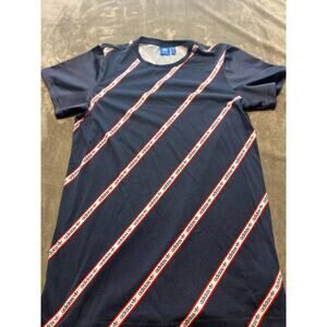 Adidas logo Blue T-Shirt‎ Red and White Stripe Size large
